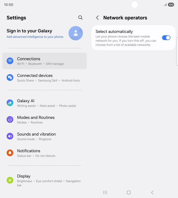 Press the indicator next to 'Select automatically' to turn off the function and wait while your phone searches for networks.