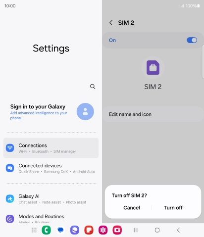 If you turn off use of the SIM, press Turn off. If you turn off use of the SIM, press Turn off.