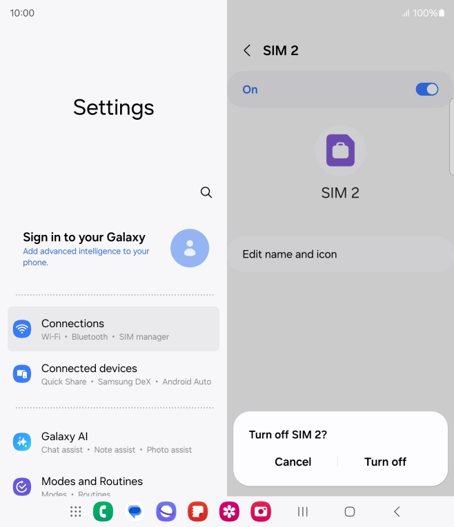 If you turn off use of the SIM, press Turn off. If you turn off use of the SIM, press Turn off.