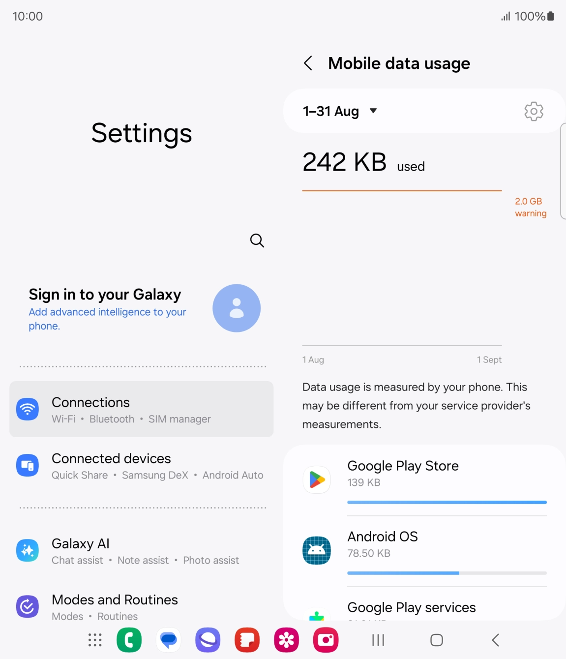 The data usage for each application is displayed below the name of the application.