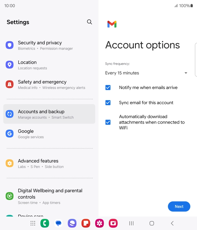 If this screen is displayed, your email account has been recognised and set up automatically. Follow the instructions on the screen to key in more information and finish setting up your phone.
