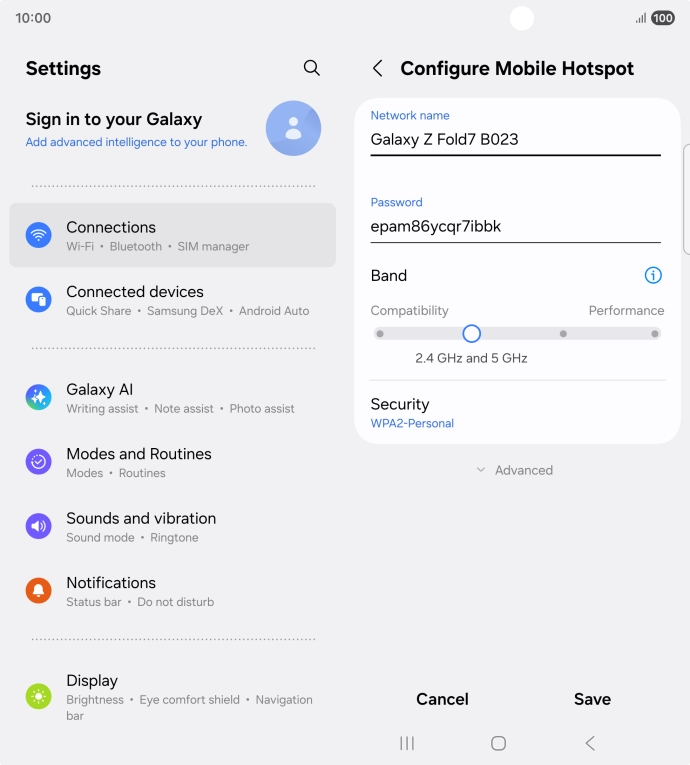 Press the field below 'Network name' and key in the required name.
