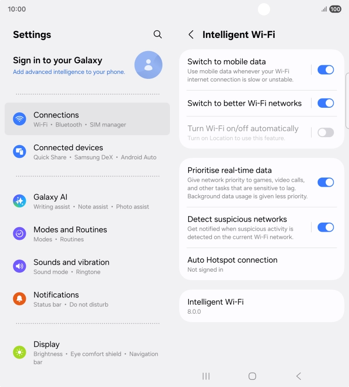 Press the indicator next to 'Switch to mobile data' to turn the function on or off.