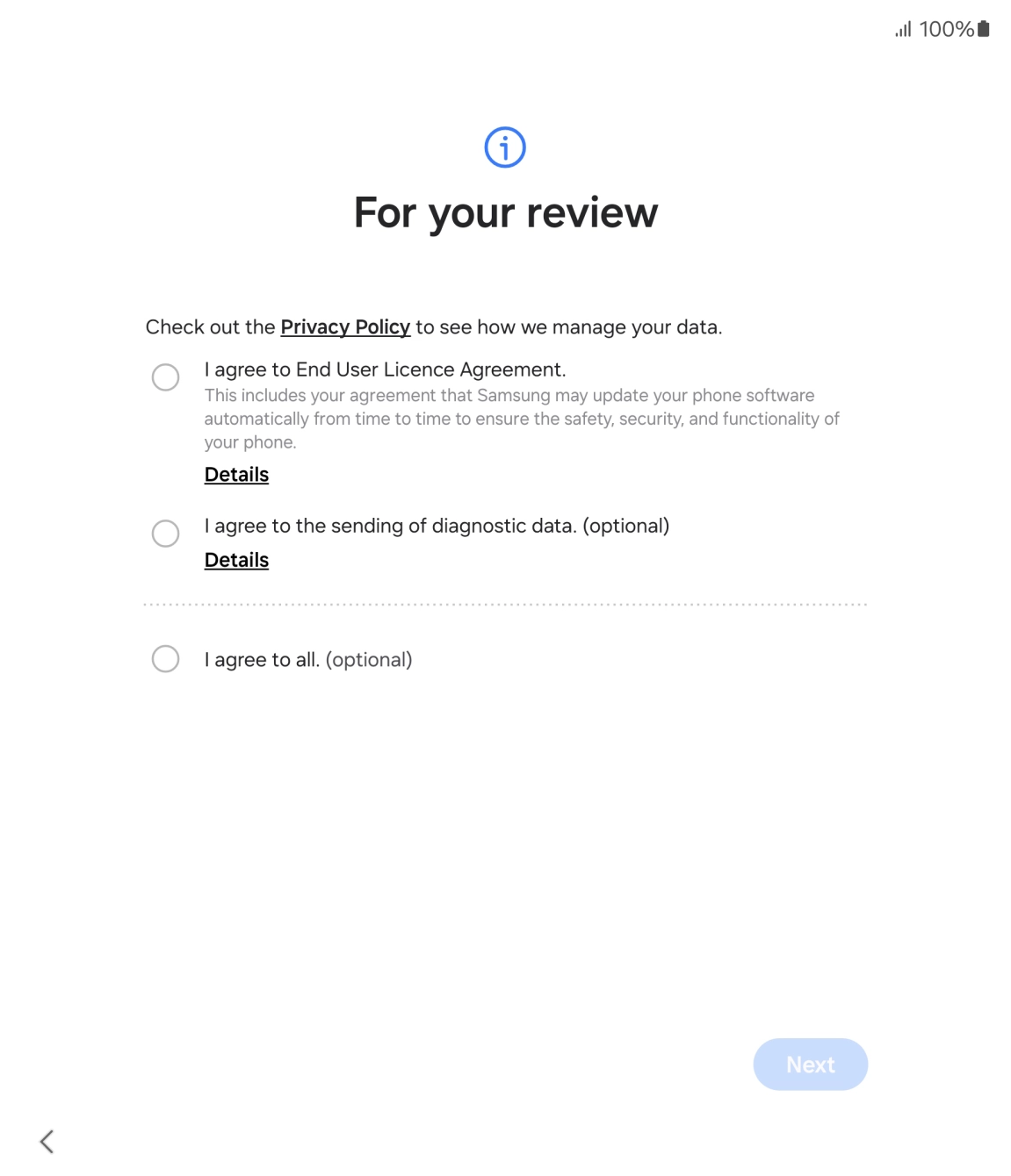 Press the fields to accept the terms and conditions.