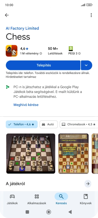 Válaszd a Telepítés lehetőséget, és kövesd a képernyőn megjelenő utasításokat az alkalmazás telepítéséhez.