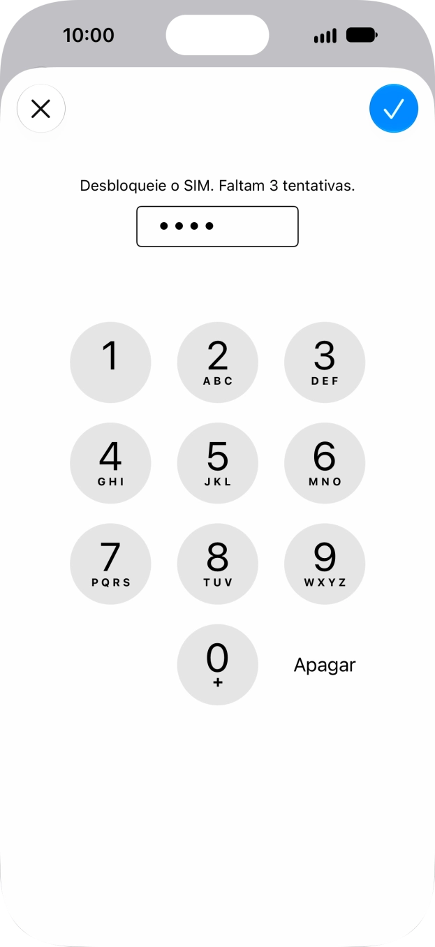 Introduza o código PIN e prima o ícone para aceitar.