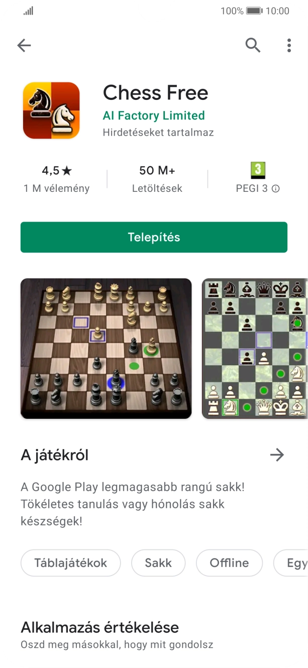 Válaszd a Telepítés lehetőséget, és kövesd a képernyőn megjelenő utasításokat az alkalmazás telepítéséhez. Válaszd a Telepítés lehetőséget, és kövesd a képernyőn megjelenő utasításokat az alkalmazás telepítéséhez.