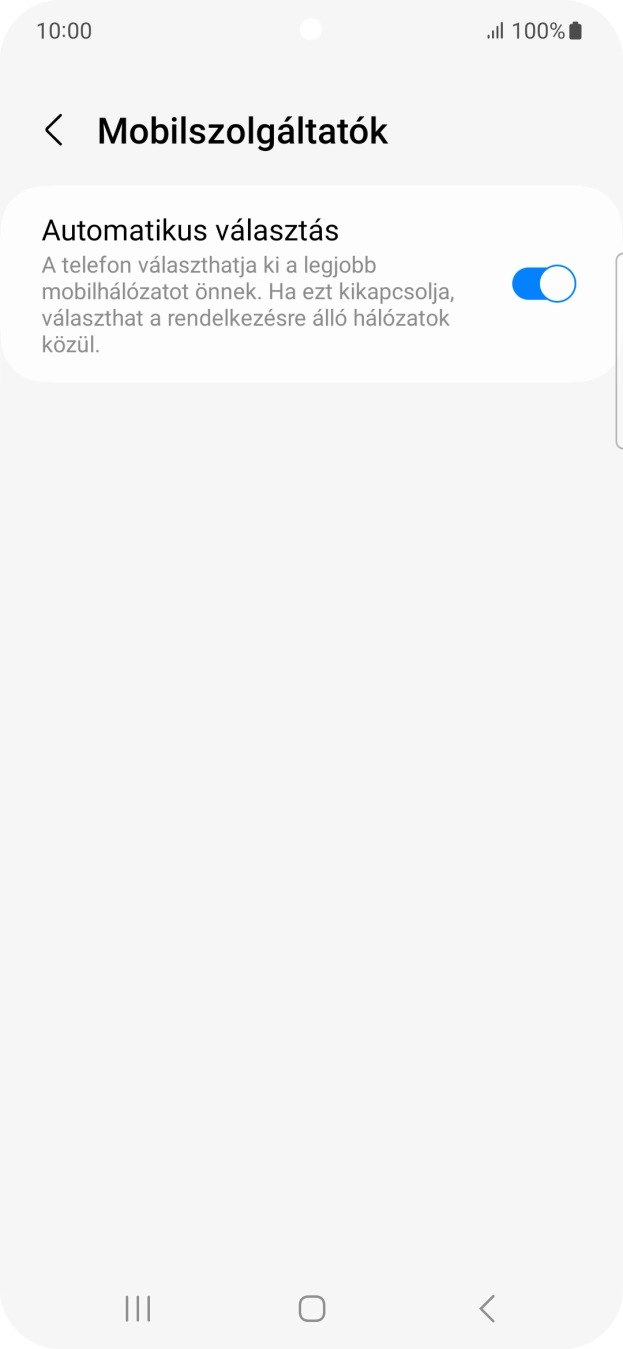 Kattints az „Automatikus választás” melletti csúszkára a funkció kikapcsolásához, és várj, amíg a telefon keresi az elérhető hálózatot. Kattints az „Automatikus választás” melletti csúszkára a funkció kikapcsolásához, és várj, amíg a telefon keresi az elérhető hálózatot.