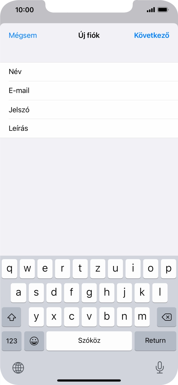 Kattints a Leírás mezőre, és írd be az e-mail-fiók kívánt nevét.