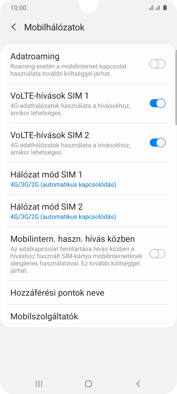 Válaszd a Hozzáférési pontok neve lehetőséget.