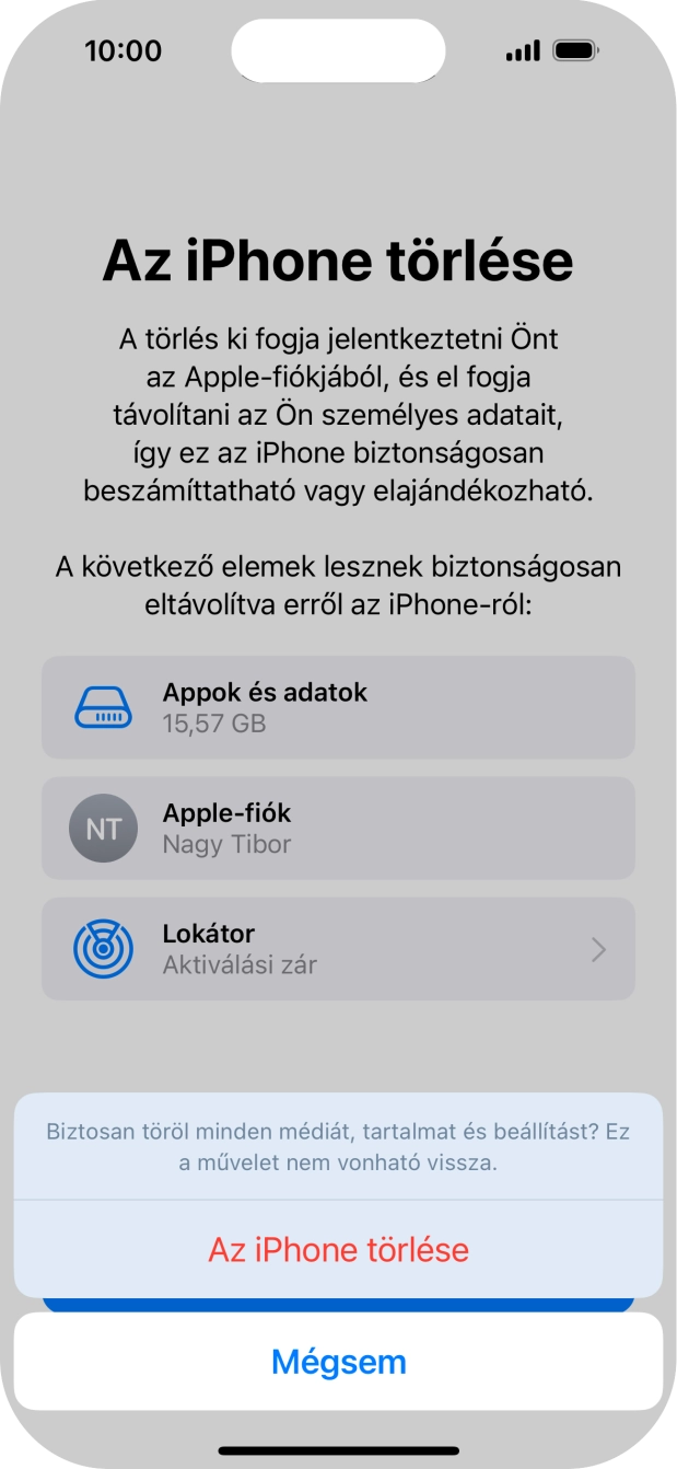 Válaszd Az iPhone törlése lehetőséget.