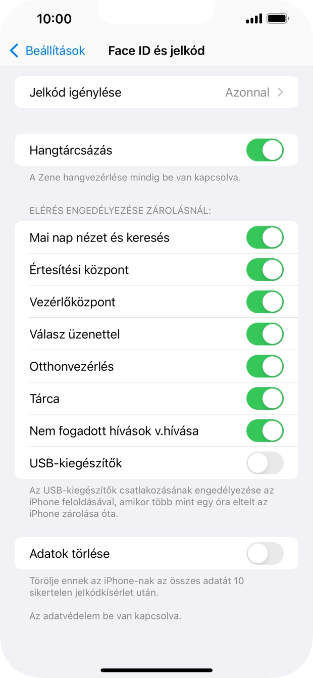 Kattints az „Adatok törlése” melletti csúszkára a funkció be- vagy kikapcsolásához.