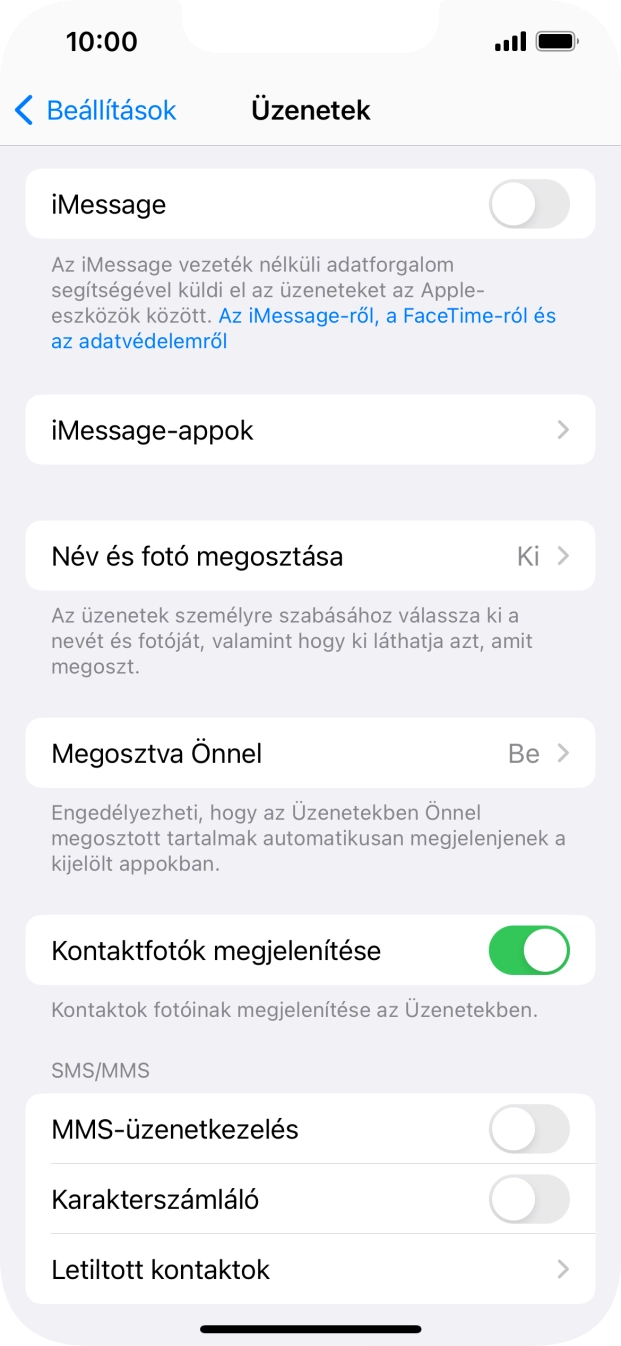 Kattints az „iMessage” melletti csúszkára a funkció bekapcsolásához.