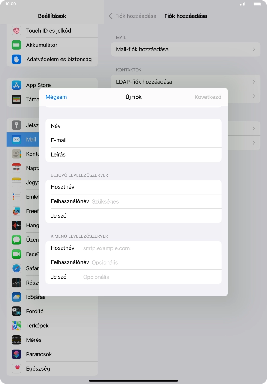Kattints a Felhasználónév mezőre, és írd be az e-mail-fiókodhoz tartozó felhasználónevet.