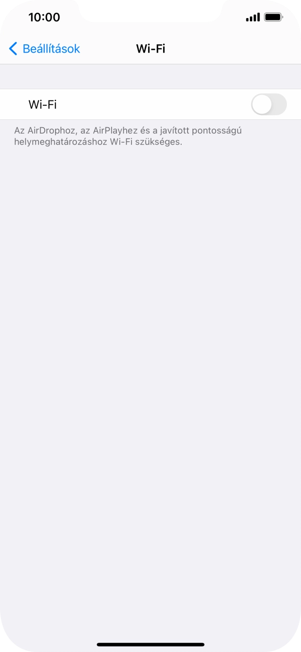 Kattints a „Wi-Fi” melletti csúszkára a funkció bekapcsolásához. Kattints a „Wi-Fi” melletti csúszkára a funkció bekapcsolásához.