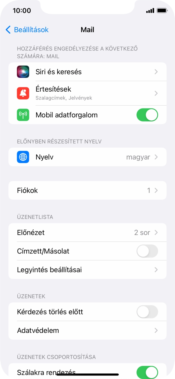 Válaszd a Fiókok lehetőséget.