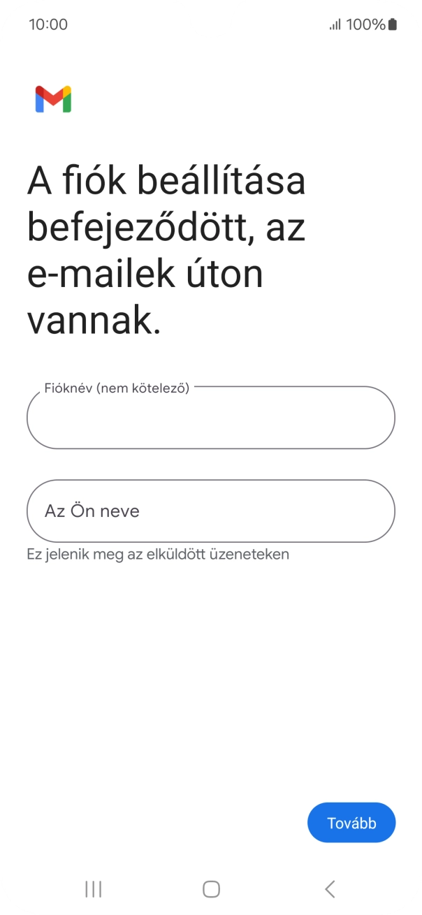 Kattints a „Fióknév (nem kötelező)” alatti mezőre, és írd be az e-mail-fiók kívánt nevét.