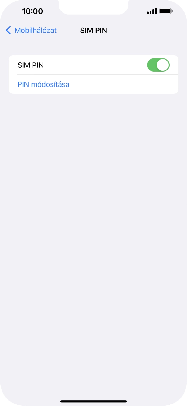 Kattints a „SIM PIN” melletti csúszkára a funkció be- vagy kikapcsolásához.