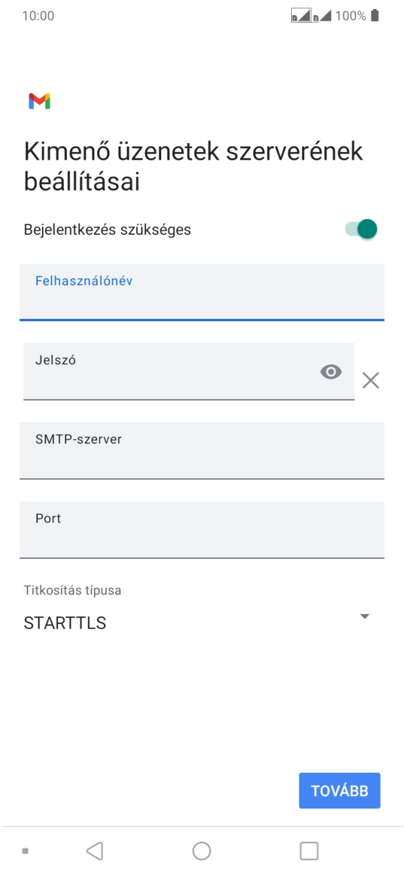 Kattints a „Jelszó” alatti mezőre, és írd be az e-mail szolgáltatód kimenő szerverének jelszavát.
