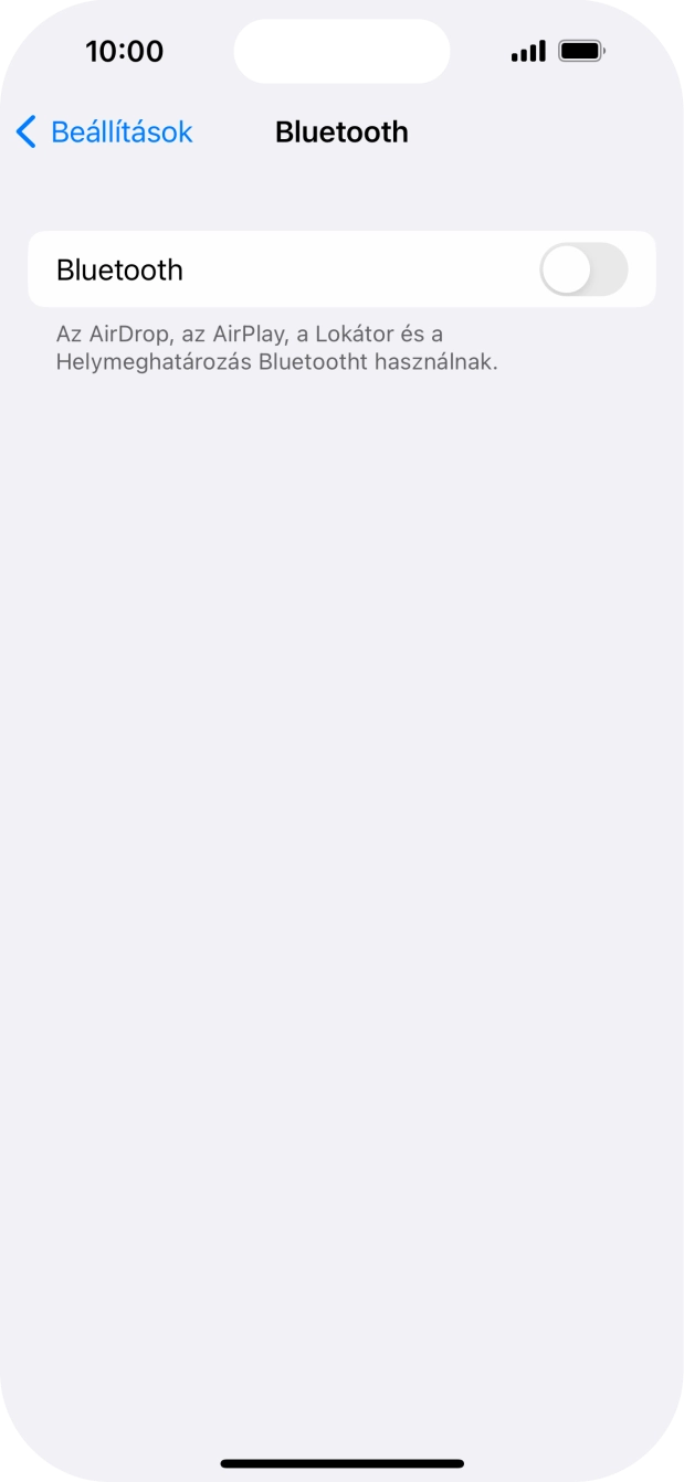 Kattints a „Bluetooth” melletti csúszkára a funkció bekapcsolásához.