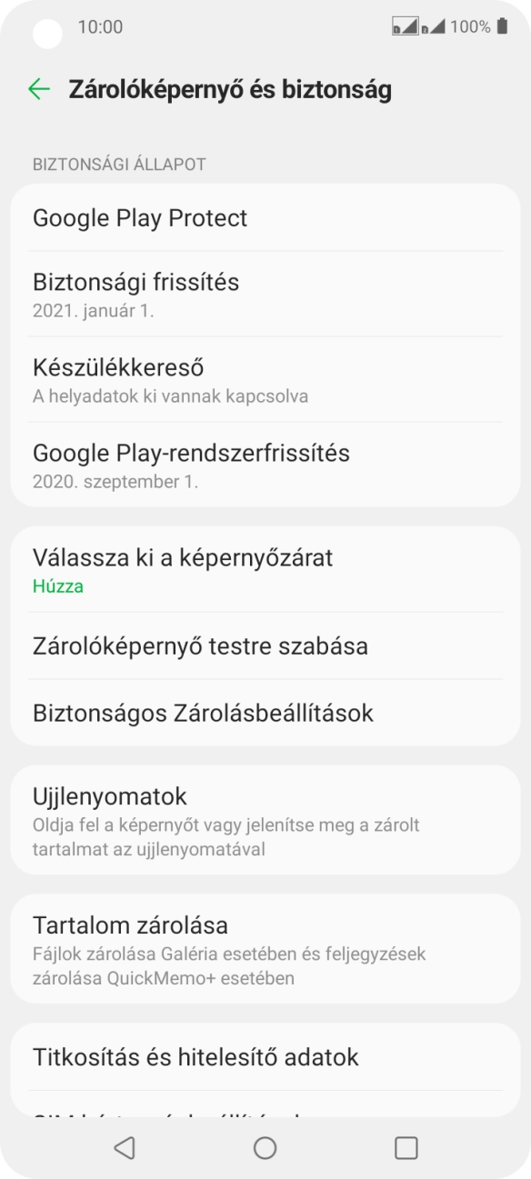 Válaszd az Ujjlenyomatok lehetőséget.