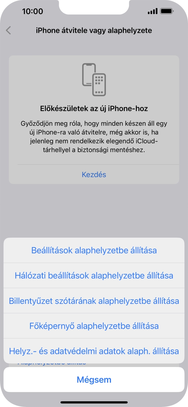 Válaszd a Beállítások alaphelyzetbe állítása lehetőséget. Válaszd a Beállítások alaphelyzetbe állítása lehetőséget.