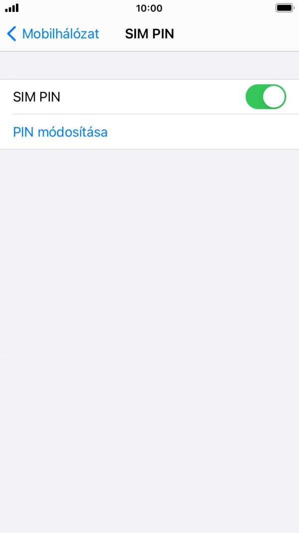 Kattints a „SIM PIN” melletti csúszkára a funkció be- vagy kikapcsolásához.
