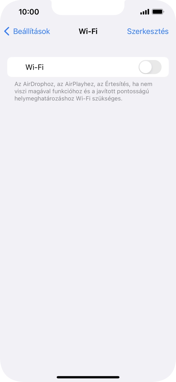 Kattints a „Wi-Fi” melletti csúszkára a funkció bekapcsolásához.