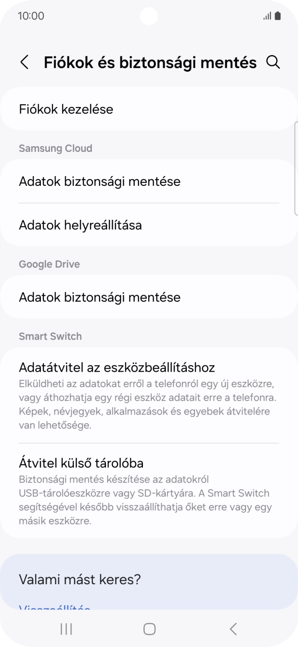 Válaszd a Fiókok kezelése lehetőséget.