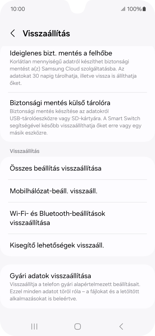 Válaszd a Gyári adatok visszaállítása lehetőséget.