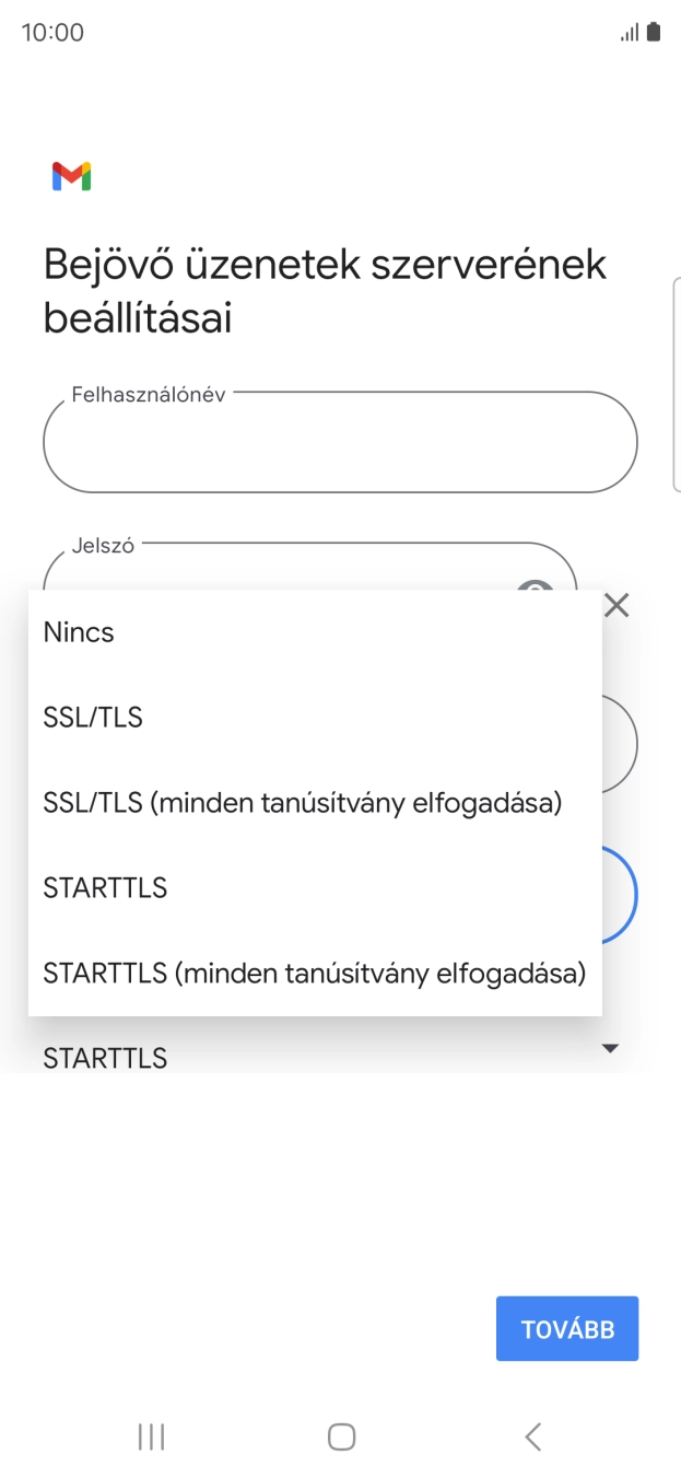 Válaszd az SSL/TLS lehetőséget.