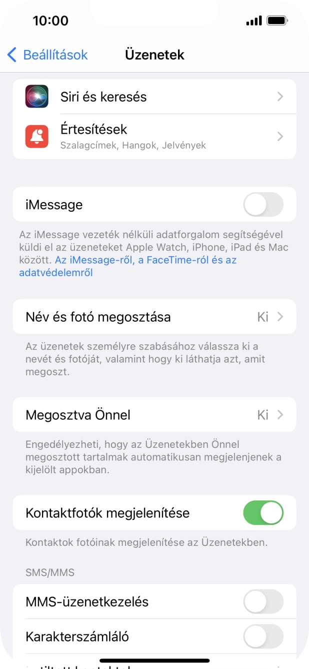 Kattints az „iMessage” melletti csúszkára a funkció bekapcsolásához. Kattints az „iMessage” melletti csúszkára a funkció bekapcsolásához.