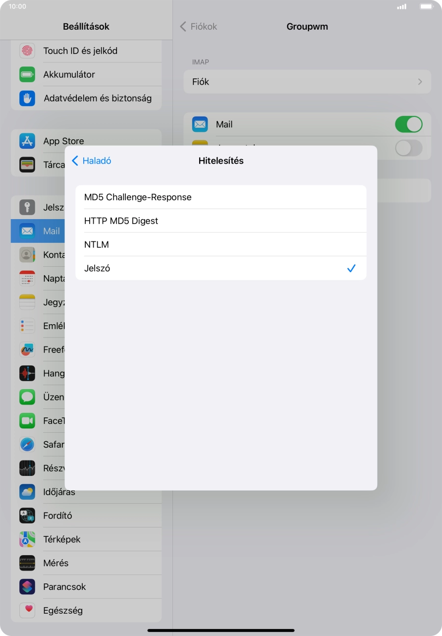 Válaszd a Jelszó lehetőséget.