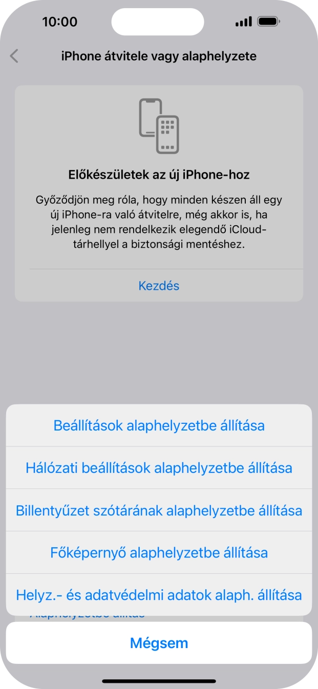 Válaszd a Beállítások alaphelyzetbe állítása lehetőséget. Válaszd a Beállítások alaphelyzetbe állítása lehetőséget.
