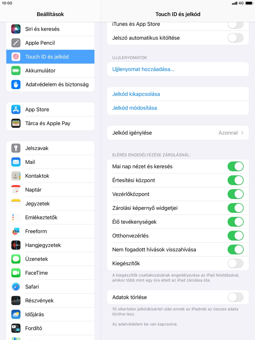 Kattints az „Adatok törlése” melletti csúszkára a funkció be- vagy kikapcsolásához.