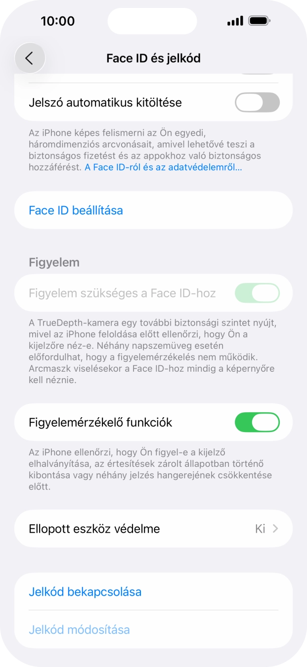 Válaszd a Jelkód bekapcsolása lehetőséget, és írj be kétszer egymás után egy tetszőleges képernyőzárkódot.