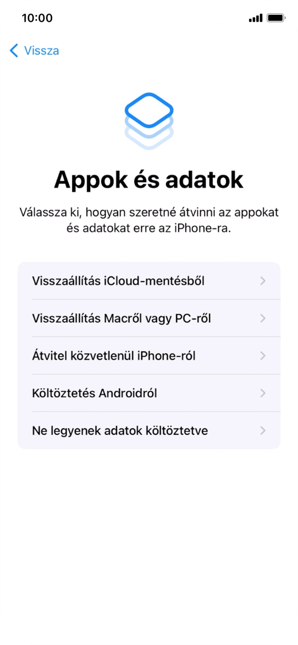 Válaszd a Ne legyenek adatok költöztetve lehetőséget, és kövesd a képernyőn megjelenő utasításokat az aktiválás befejezéséhez.