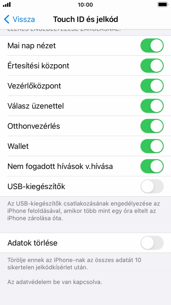 Kattints az „Adatok törlése” melletti csúszkára a funkció be- vagy kikapcsolásához.