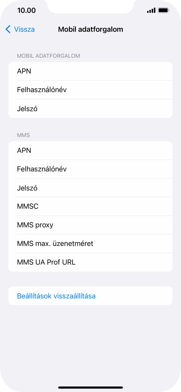 Válaszd az APN lehetőséget. Amennyiben előfizetésed van, írd be azt, hogy mms.vodafone.net.