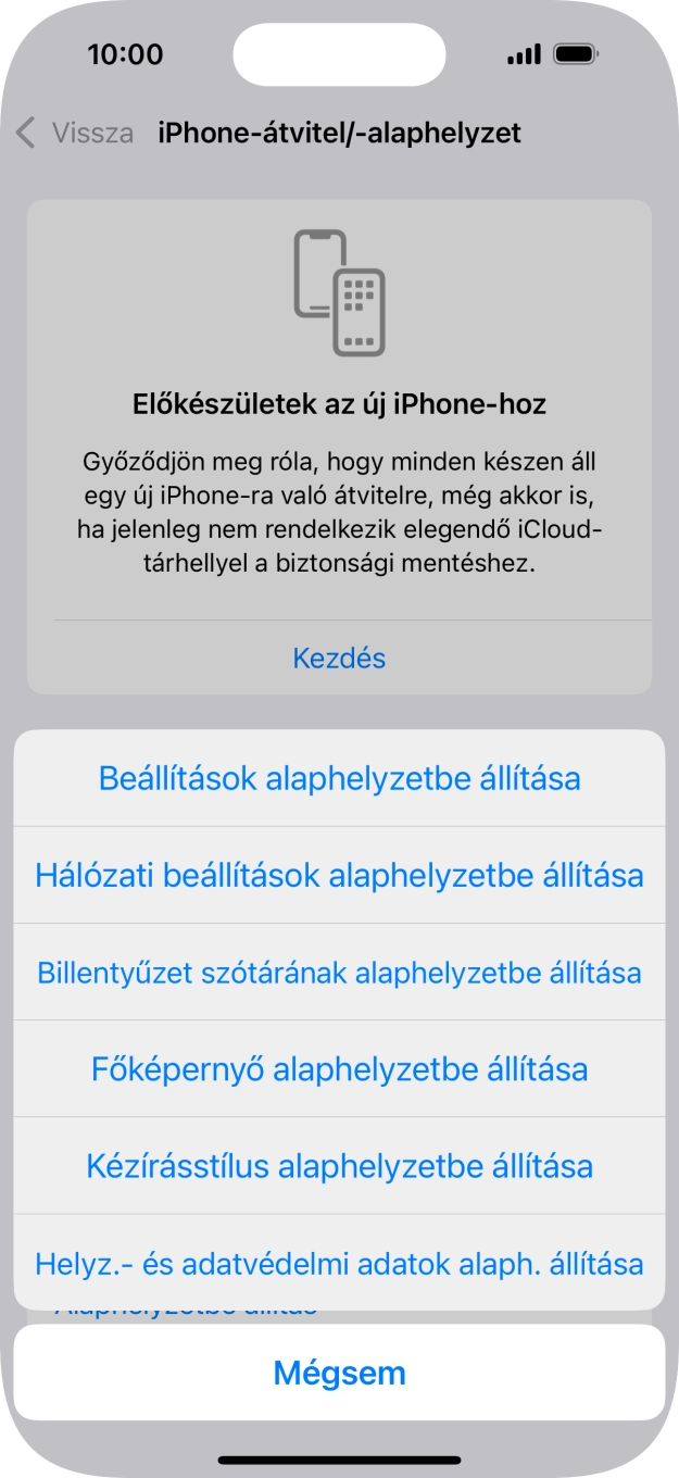 Válaszd a Beállítások alaphelyzetbe állítása lehetőséget. Válaszd a Beállítások alaphelyzetbe állítása lehetőséget.