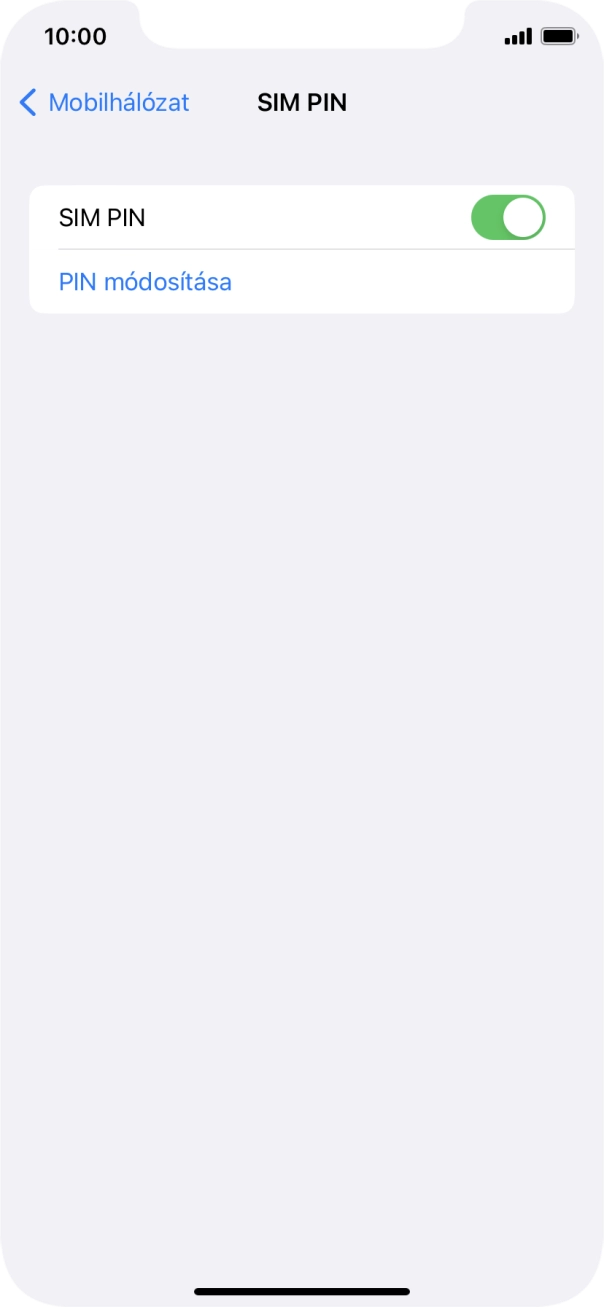 Kattints a „SIM PIN” melletti csúszkára a funkció be- vagy kikapcsolásához.