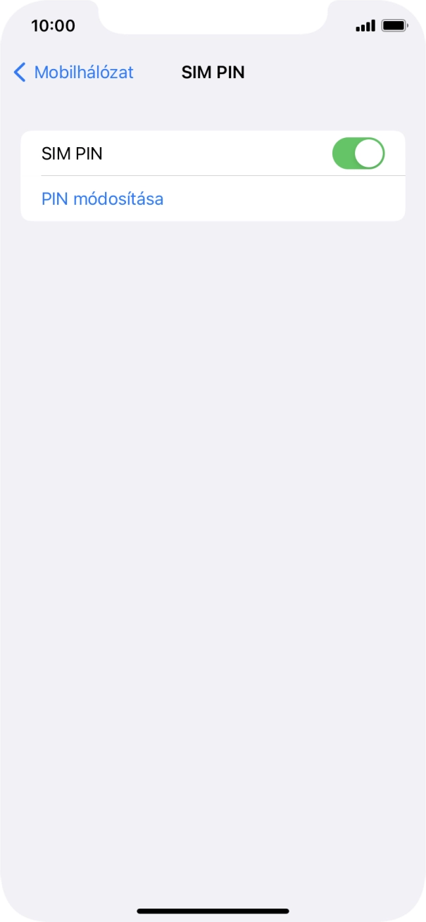 Kattints a „SIM PIN” melletti csúszkára a funkció be- vagy kikapcsolásához.