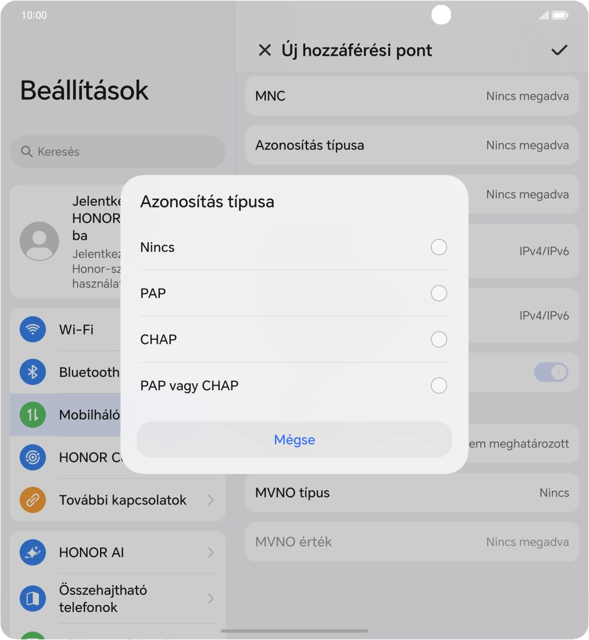 Válaszd a PAP lehetőséget.