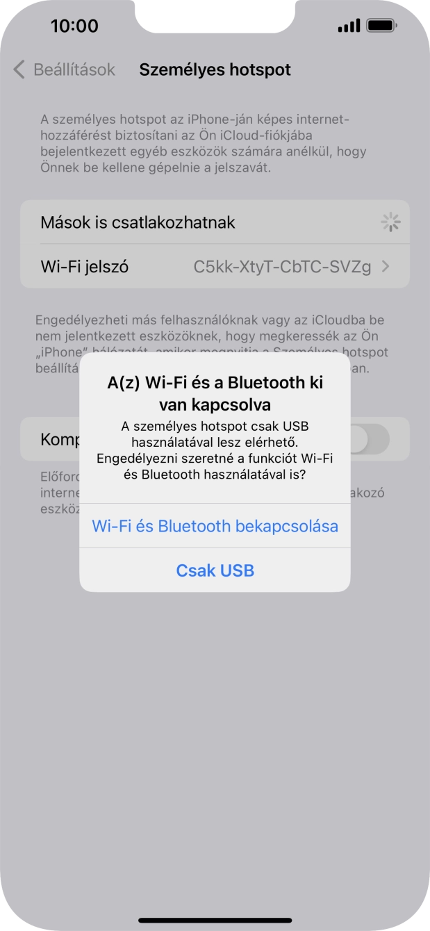 Amennyiben be van kapcsolva a Wi-Fi, válaszd a Wi-Fi és Bluetooth bekapcsolása lehetőséget. Amennyiben be van kapcsolva a Wi-Fi, válaszd a Wi-Fi és Bluetooth bekapcsolása lehetőséget.