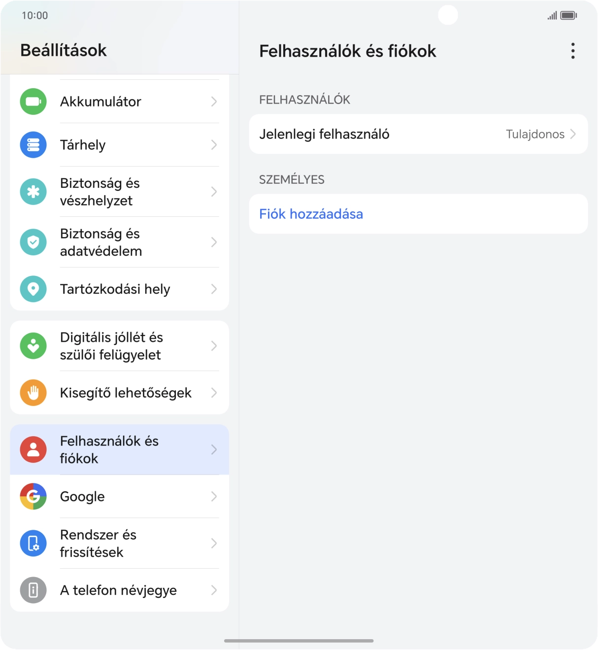 Válaszd a Fiók hozzáadása lehetőséget.