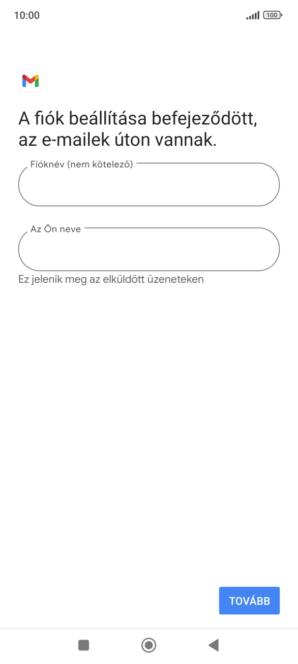 Kattints a „Fióknév (nem kötelező)” alatti mezőre, és írd be az e-mail-fiók kívánt nevét.