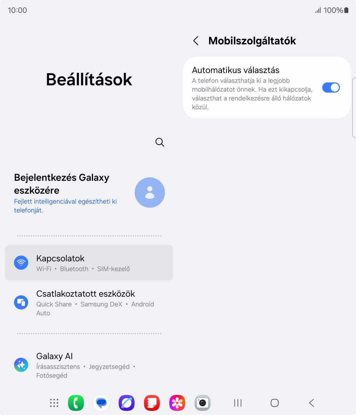 Kattints az „Automatikus választás” melletti csúszkára a funkció kikapcsolásához, és várj, amíg a telefon keresi az elérhető hálózatot. Kattints az „Automatikus választás” melletti csúszkára a funkció kikapcsolásához, és várj, amíg a telefon keresi az elérhető hálózatot.