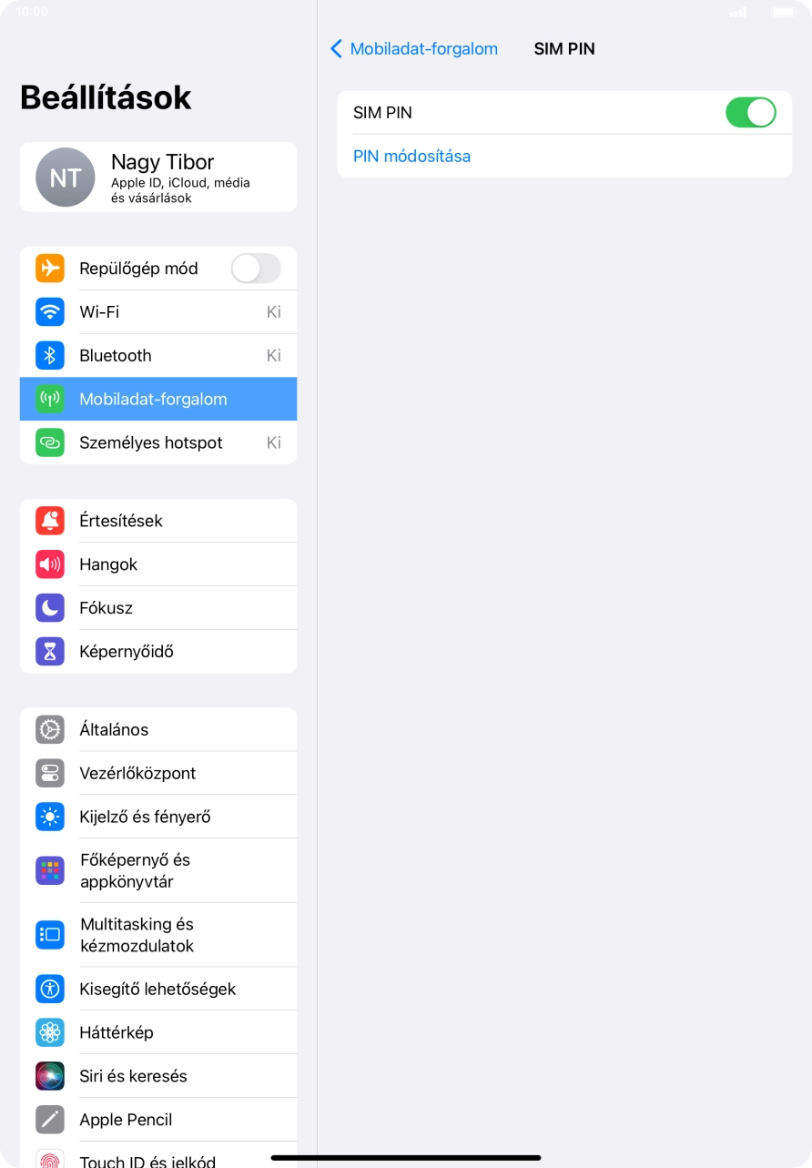 Kattints a „SIM PIN” melletti csúszkára a funkció be- vagy kikapcsolásához.
