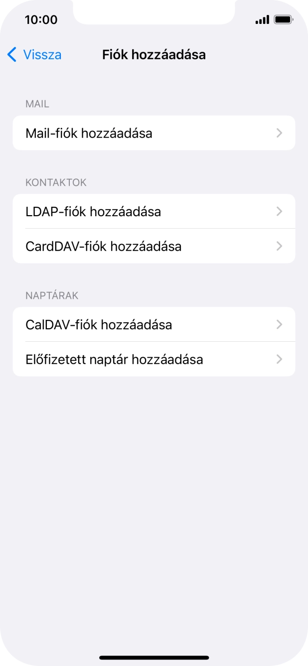 Válaszd a Mail-fiók hozzáadása lehetőséget.