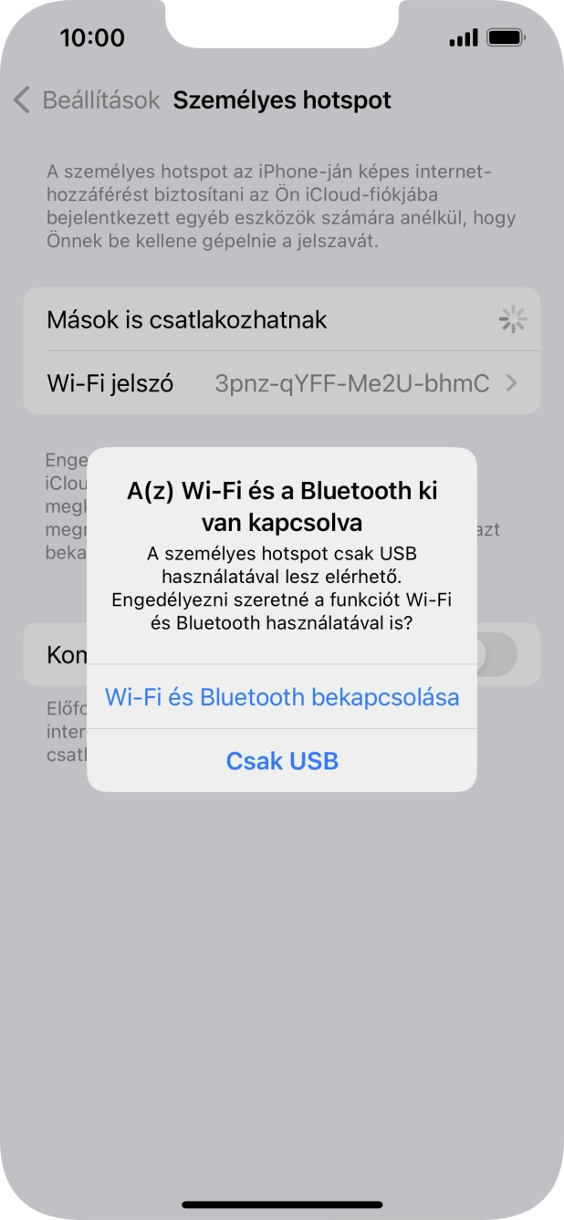 Amennyiben be van kapcsolva a Wi-Fi, válaszd a Wi-Fi és Bluetooth bekapcsolása lehetőséget.